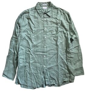 Vintage J.Crew 100% Linen Relax Fit Button Up Large Light Green Long Sleeve